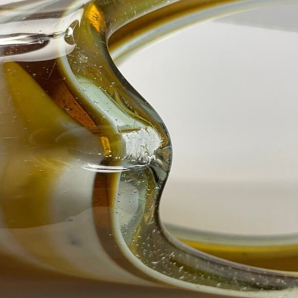 Hand Blown Stretch Art Glass‎ Basket Vase MCM Amber Brown 11" - Picture 8 of 11